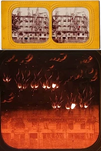 PHOTO STEREO polyramique vers 1860 - 1870 / BD VOLTAIRE - INCENDIE - Imagen 1 de 3
