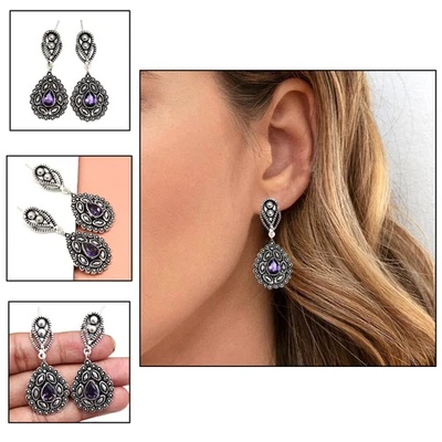 Peridot Quartz Gemstone Unisex Women's Ethnic Silver Jewelry Earring 1.5'' - Image 1 of 4