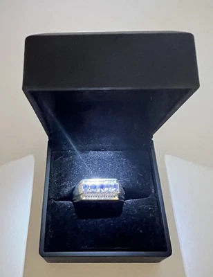 Anillo de tanzanita para hombre platino sobre plata de ley con topacio blanco 1,25 Ctw D'Joy Foto 1 de 4