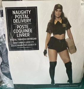 NAUGHTY POSTAL DELIVERY COSTUME ADULT L/XL 8-10 TOP/SHORTS/BELT/SOCKS/GLOVES/HAT - Picture 1 of 2