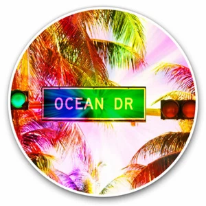 2 x Vinyl Aufkleber 20 cm - Ocean Drive Miami South Beach Florida cooles Geschenk #16556 - Bild 1 von 9