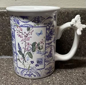 4 HALLMARK COFFEE MUGS 3/D BUTTERFLY HANDLE CUP English Botanical Boho - Picture 1 of 6