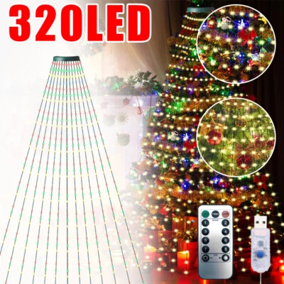 320LED Christmas Tree Waterfall Light Fairy String Outdoor Waterproof Xmas Decor - Image 1 of 4