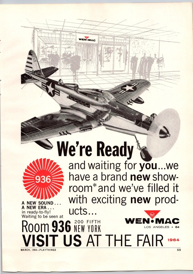1964 Wen Mac Vintage Toy Ad Model Airplanes Motorized Fly Flying Control Line - Image 1 of 1