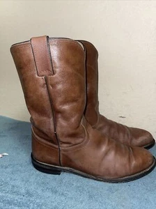 Justin 3714 Brown Leather Cowboy Ropers Western Boots Sz 8 EE FREE SHIPPING - Picture 1 of 8