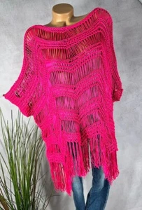 Häkel Pullover SHIRT Netz OVERSIZE Italy Fransen 476  PINK 36 38 40 42 - Bild 1 von 8
