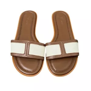 J Crew Brown Sandals Womans Size 9 Leather Slides Slip On Spring Summer NWOT - Photo 1 sur 8