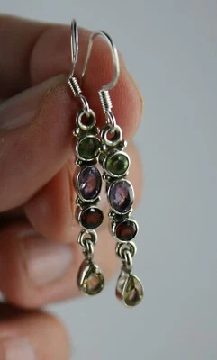 Edelstein Ohrhänger Sterling Silber multistone Amethyst Peridot Citrin Granat - Bild 1 von 2