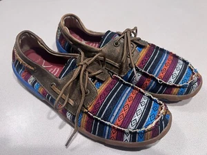 TWISTED X Women's Aztek Woven Fabric Boat Shoes Size 7.5M - Picture 1 of 5