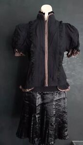 RQ-BL Steampunk Goth Victorian Black Top Puff Sleeve  Women's Top Ascot