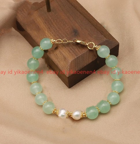 VALENTINO Bracciale Perline Rotonde 10mm Verde Chiaro Naturale 7 8mm Gemme Perla Bianca 7 5 pollici