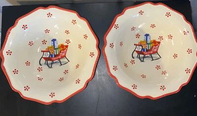 "Juego de 2 cuencos de sopa/cereal Temptations Tara Holiday trineo rojo de 7,5"""  Foto 1 de 4