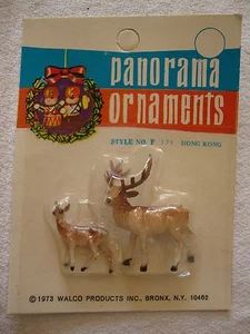 Vintage New Walco 1973 Panorama Ornaments Christmas Buck Doe Present X-Mas F171 - Imagen 1 de 2