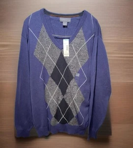 Covington Dark Blue Argyle Sweater Mens Size L Long Sleeve Heavy Knit NWT - Picture 1 of 17