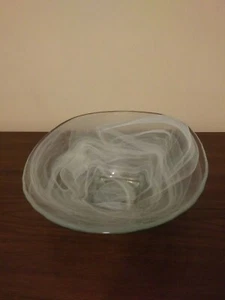 Beautiful Art Glass Bowl Clear Smokey Swirls Free Form Size 9" x 3" - Picture 1 of 5