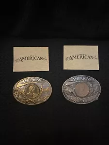 2 Vintage John Wayne American Belt Buckles First Edition Brass + Gold Plated NEW - Picture 1 of 24