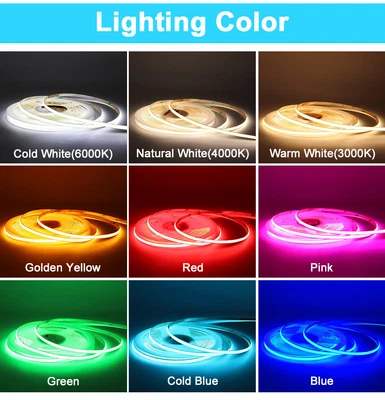 12V 24V FOB COB LED Strip Flexible 5mm 8mm Width RA90 High Bright Led Tape Light - Image 1 of 4