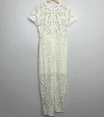 ASOS Bridal Women Size 6 White Ivory Lace Sheath Maxi Overlay Short Sleeve Dress - Image 1 of 4