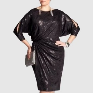 Igigi Designer Shimmer Dress Plus Size 14/16 Black Stylish Knee-Length Lined NWT - Picture 1 of 19