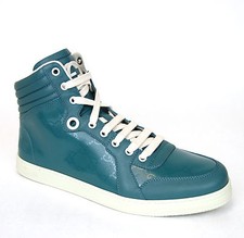New Authentic Gucci Mens GG Imprime High-top Sneakers, Aqua, 343135 4715