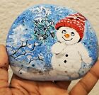 hand painted rock cute snowman christmas collectible stone gift idea pebble