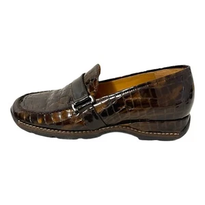 Helle Shoes Women’s 6.5 37 Croc Print Leather Romu Brown Slip On New Shoe Bag - Bild 1 von 8
