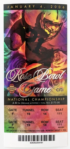 UT LONGHORN FANS - 2006 Rose Bowl BCS National Championship Game Full Ticket Cover