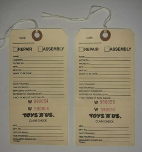 Toys R Us Claim Check Bike Bicycle Inspection Repair Checklist Lot of 2 pre1998  - Picture 1 of 3