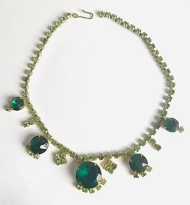 VTG Green Rhinestone Sparkly Necklace In The Manner Of Juliana Pretty! 14.5” - Picture 1 of 5