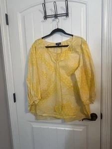 #6915.Jones New York Women's Short Sleeve Yellow Blouse w/Tie & Tassels. Size 3X - Picture 1 of 11