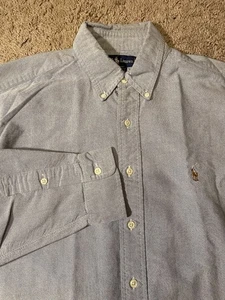 Ralph Lauren Yarmouth Blue Cotton Button Up Down Adult Mens Size M L 16 Shirt - Picture 1 of 11
