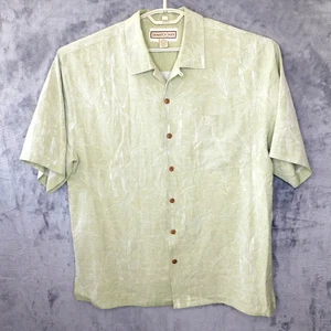 Jamaica Jaxx Silk Shirt Mens L Hawailian Aloha Camp Sage Green Tropical Embossed - Picture 1 of 8
