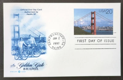 20c Golden Gate Bridge in Daylight Postal Card # UX282 FDC 1997 Artcraft - Image 1 of 2