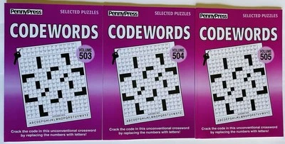 Lot of 3 CODEWORDS Penny Press Selected Dell Variety Crossword like Puzzles  Foto 1 de 4