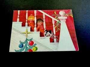 1 biglietto di auguri vintage Ralph Hulett Natale "veglia scala" bambini/cane avviso Babbo Natale - Foto 1 di 4