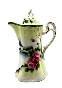 Olla de chocolate vintage antigua de porcelana pintada a mano rosas Moriage T&T Japón - Imagen 1 de 10