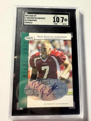 2004 Sage Hit Ben Roethlisberger #A7 Emerald Rookie Auto SGC 7 Auto 10 - Image 1 of 2