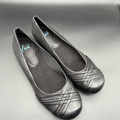 Zapatos planos sin cordones negros Yuu para dama talla 11 Gail punta redonda tejido trenzado Foto 1 de 4