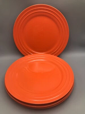 4x NEW Rachael Ray Double Ridge Tangerine Orange Dinner Plate Stoneware - Image 1 of 4