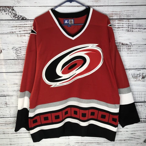 Vintage 90s Carolina Hurricanes Starter NHL Sewn Hockey Jersey Men’s Medium Red Cover