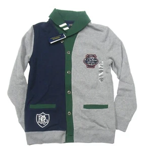 Polo Ralph Lauren Boys Grey Multi Colorblock Football Patch Cardigan Sweater - Picture 1 of 3