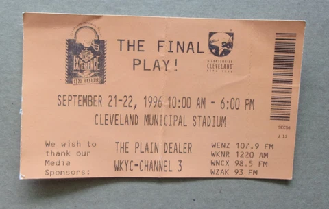 Cleveland Municipal Stadium ticket--September 21-22, 1996--The Final Play! Cover