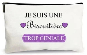 trousse beige je suis une biscuitière trop géniale idée cadeau rangement - Picture 1 of 2