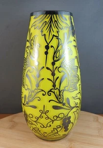 Antique Art Nouveau Deco Lemon Yellow 8" Glass Vase With Sterling Silver Overlay - Picture 1 of 12