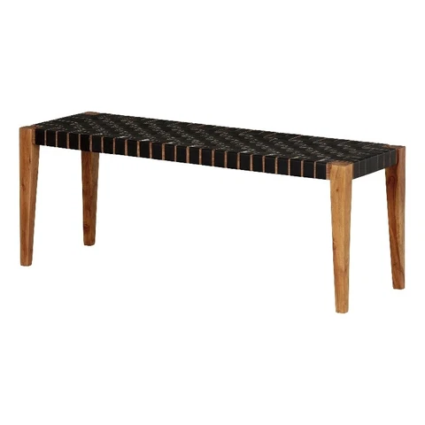 South Shore Balka 47.25"W Wood and Woven Leather Bench in Black Finish Cover