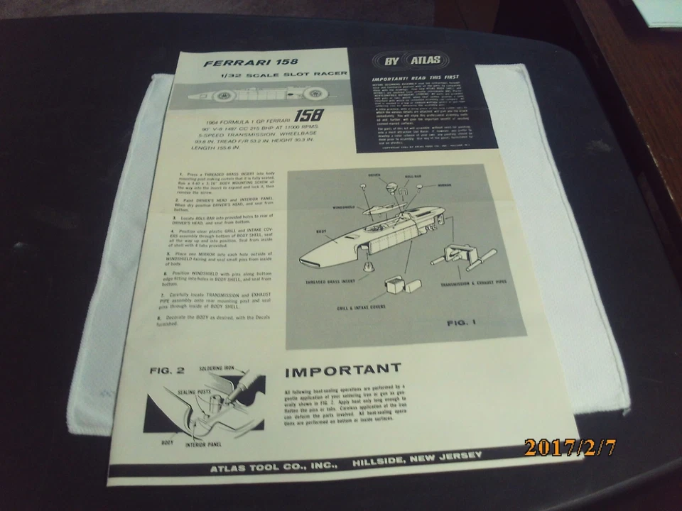 Used Vintage Original Atlas 1/32 Scale Ferrari 158 Slot Car Assembly Instruction - Image 1 of 2