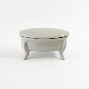 Vintage Blank White Porcelain Trinket Jewellery Pill Box, Miniature Table, Japan
