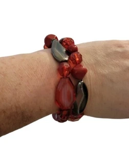 Rot Gunmetal grau Stretch Armband 3" + - Bild 1 von 3