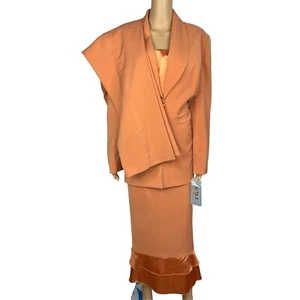 GMI Polyester Skirt Suit Pant 14 Faded Tangerine Ruffle Shawl Collar 3PC New - Picture 1 of 11