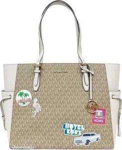 Michael Kors Gilly Miami Beige MK Signature Large Drawstring Tote  Shoulder BAG - Picture 1 of 4